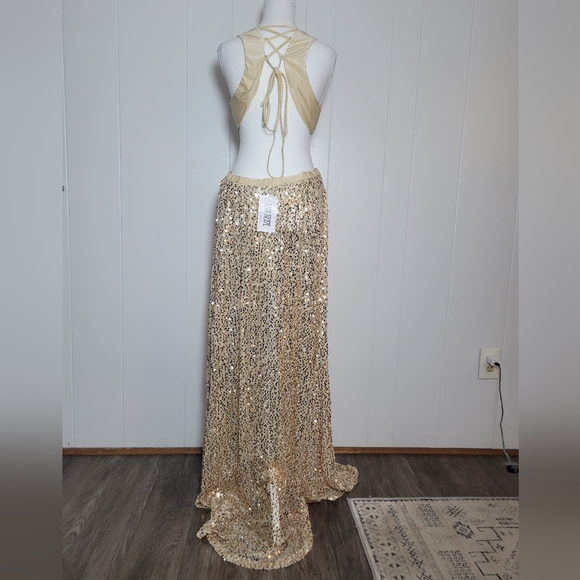 NWT 12th Tribe Era Sequin Maxi Dress Cut Out Lace Up Low Back Evening Prom LG - Picture 10 of 16